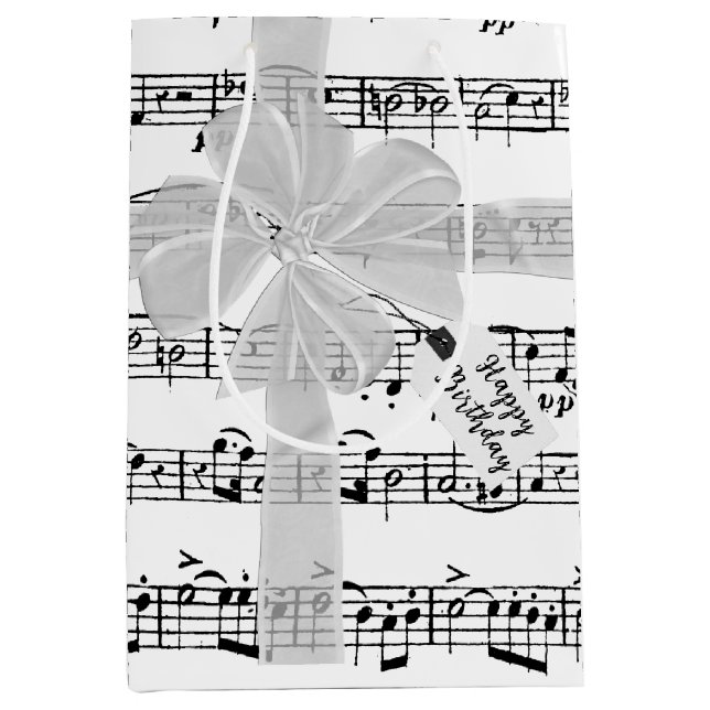 Sac Cadeau Moyen Anniversaire Bow Sur Musique (Devant)