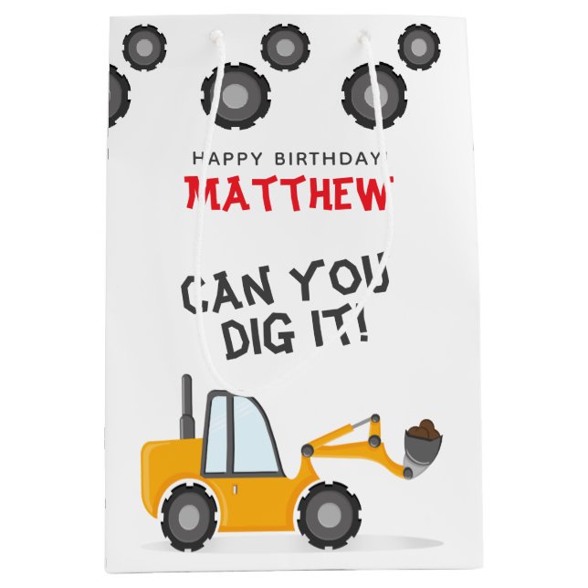 Sac Cadeau Moyen Anniversaire Camion de Construction  (Devant)
