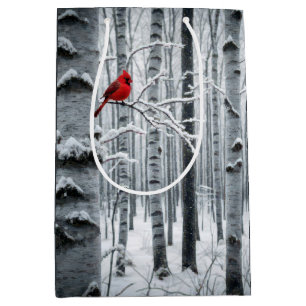 Sac Cadeau Moyen Anniversaire Cardinal Rouge Dans Le Birch Tree