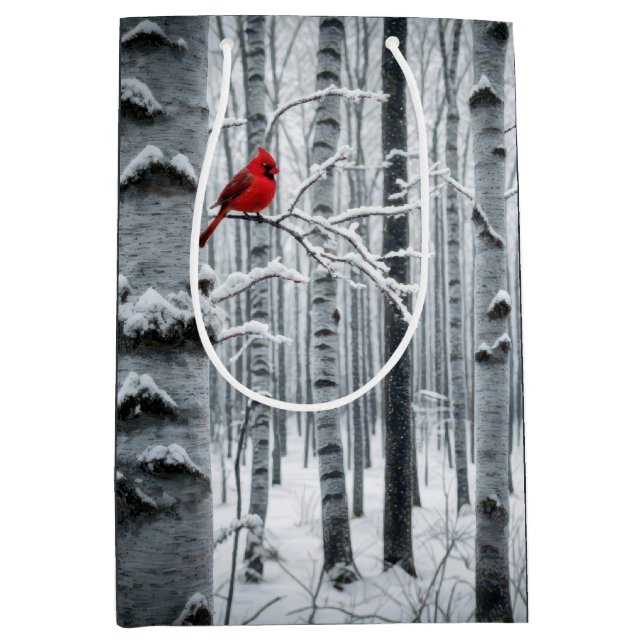 Sac Cadeau Moyen Anniversaire Cardinal Rouge Dans Le Birch Tree (Devant)