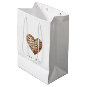 Sac Cadeau Moyen Anniversaire coeurs tissé marron rustique