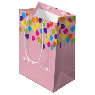 Sac Cadeau Moyen Anniversaire coloré de filles de ballons