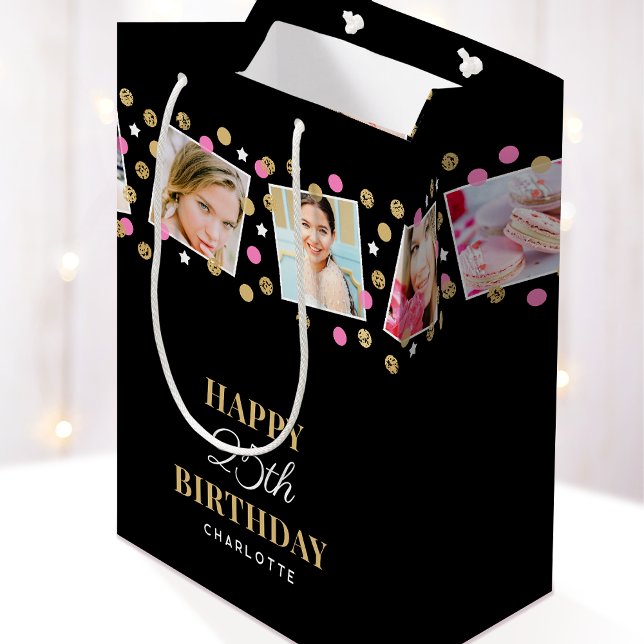 Sac Cadeau Moyen Anniversaire Confetti Nom personnalisé Photo Colla (Créateur téléchargé)