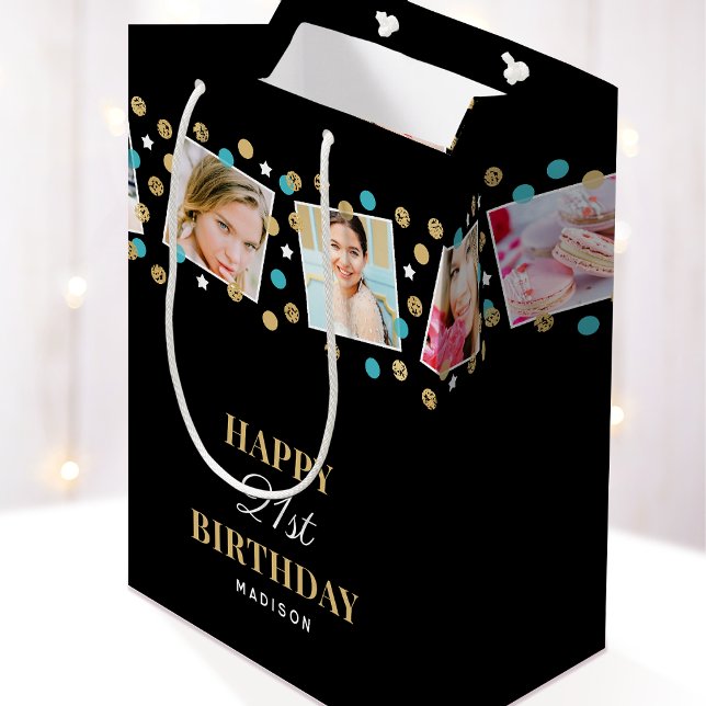 Sac Cadeau Moyen Anniversaire Confetti Nom personnalisé Photo Colla (Créateur téléchargé)