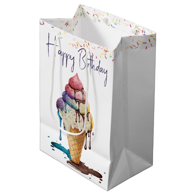 Sac Cadeau Moyen Anniversaire Crème de glace cône (Devant Angle)