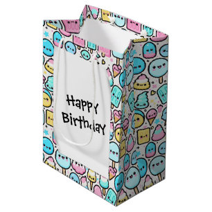 Sac Cadeau Moyen Anniversaire Crème glacée Cone et Doodles de coqui