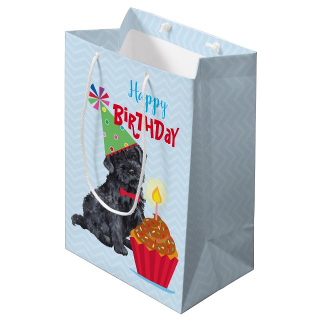 Sac Cadeau Moyen Anniversaire Cupcake Kerry Blue Terrier (Devant Angle)