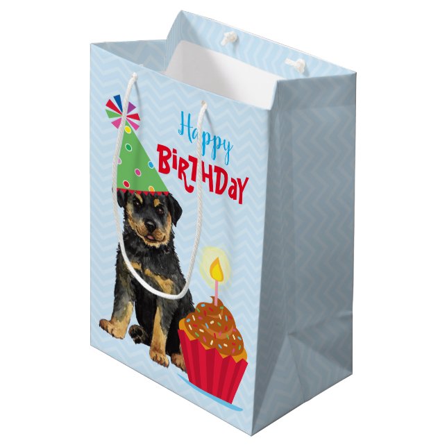 Sac Cadeau Moyen Anniversaire Cupcake Rottweiler Medium Cadeau (Devant Angle)