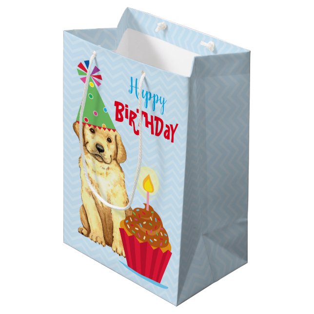 Sac Cadeau Moyen Anniversaire Cupcake Yellow Lab (Devant Angle)