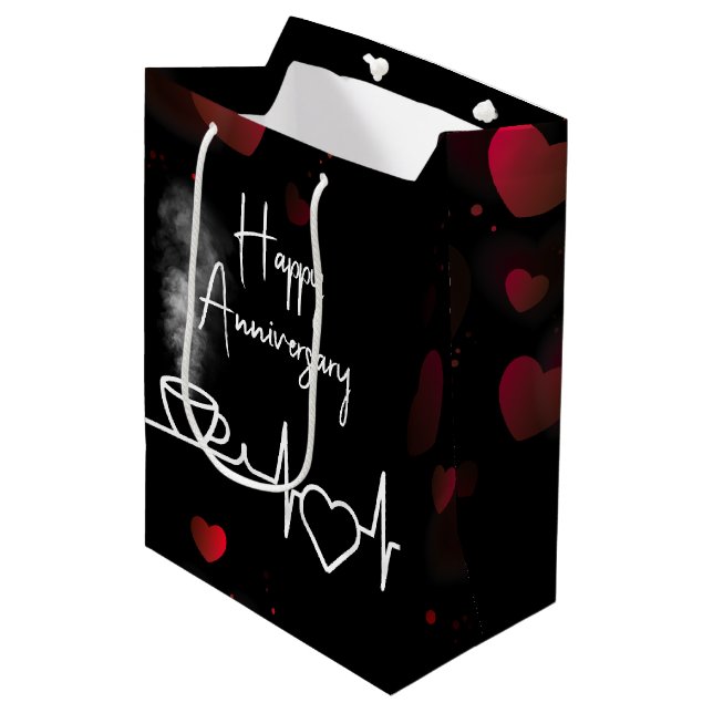 Sac Cadeau Moyen Anniversaire de battement de coeur avec Steaming C (Devant Angle)