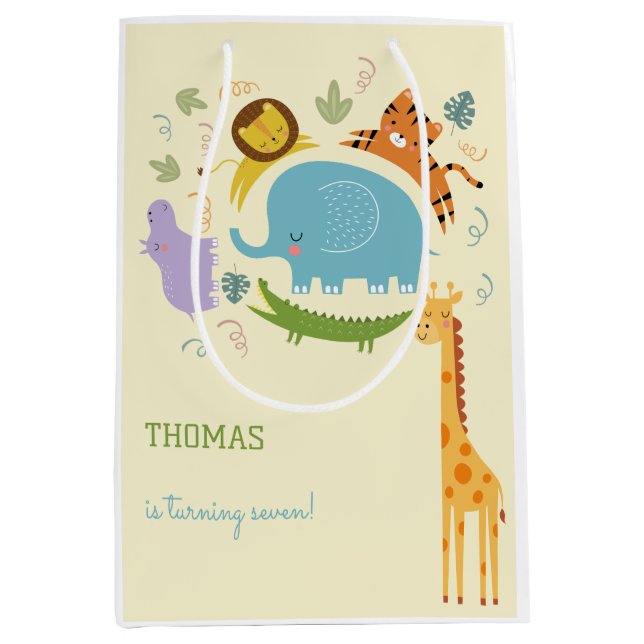 Sac Cadeau Moyen Anniversaire de enfant safari sauvage (Devant)