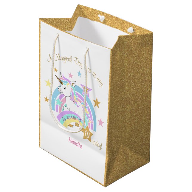 Sac Cadeau Moyen Anniversaire de la licorne magique (Devant Angle)