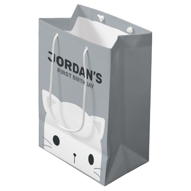 Sac Cadeau Moyen Anniversaire de la petite chatte (Devant Angle)