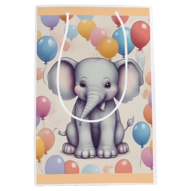 Sac Cadeau Moyen Anniversaire de l'éléphant mignon (Devant)