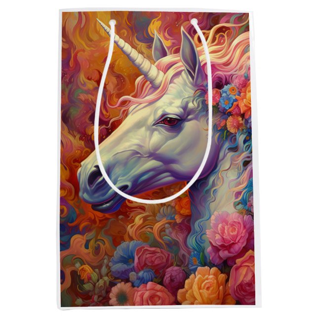 Sac Cadeau Moyen Anniversaire de Licorne Incroyable (Devant)