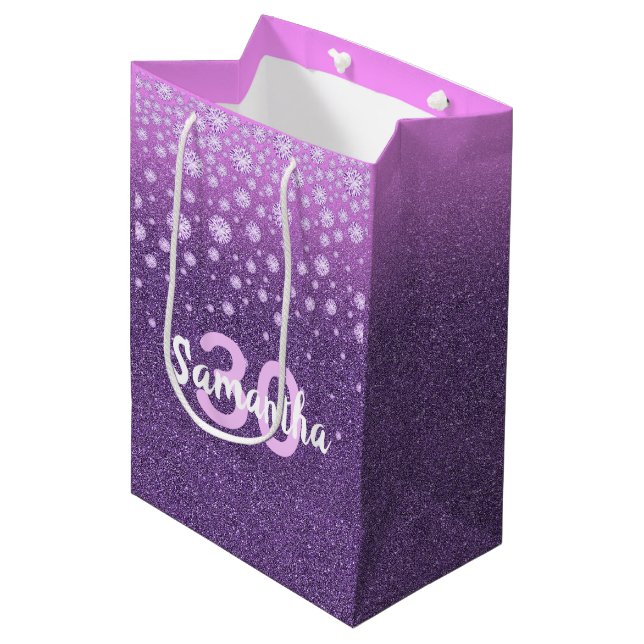 Sac Cadeau Moyen Anniversaire de parties scintillant rose violet no (Devant Angle)