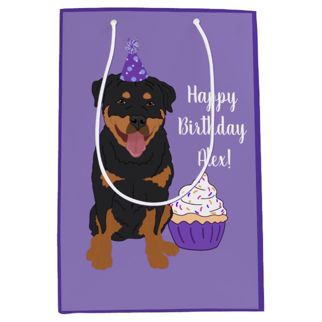 Sac Cadeau Moyen Anniversaire de Rottweiler personnalisable (Devant)