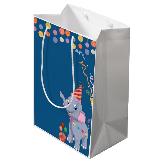 Sac Cadeau Moyen Anniversaire d'Éléphant Mignon (Dos Angle)