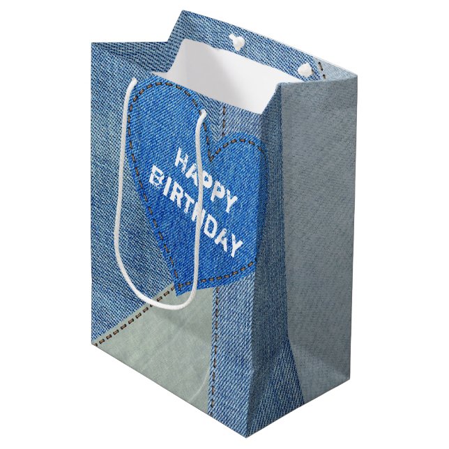 Sac Cadeau Moyen Anniversaire Denim Heart (Devant Angle)