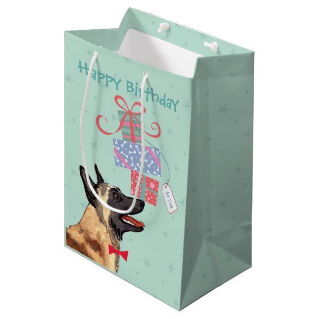 Sac Cadeau Moyen Anniversaire des Malinois (Devant Angle)