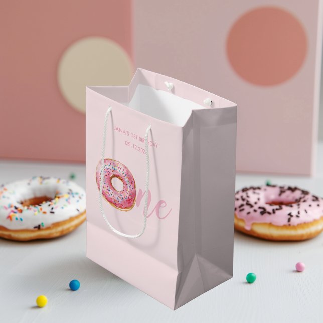 Sac Cadeau Moyen Anniversaire du Donut rose (Créateur téléchargé)