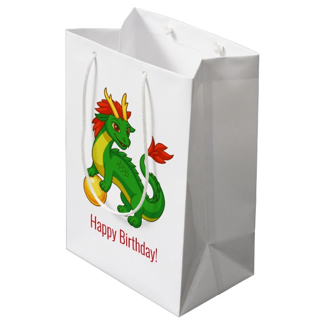 Sac Cadeau Moyen Anniversaire du dragon chinois vert (Dos Angle)