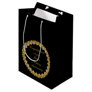 Sac Cadeau Moyen Anniversaire du Mariage d'or