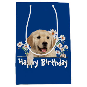Sac Cadeau Moyen Anniversaire Golden Retriever On Blue