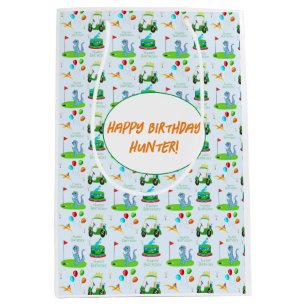 Sac Cadeau Moyen Anniversaire heureux de dinosaure mignon thème de 