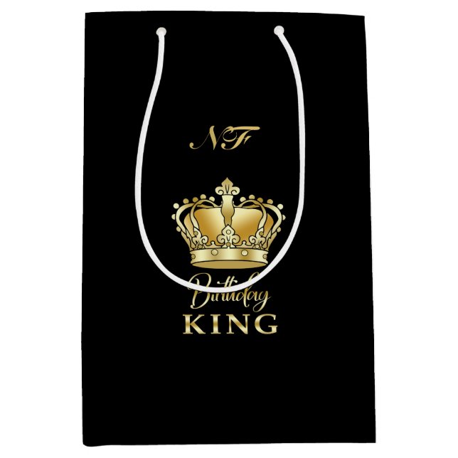 Sac Cadeau Moyen Anniversaire King Gold Couronne Royal Monogramme L (Devant)