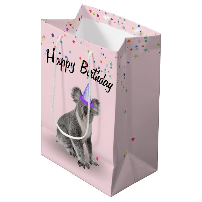 Sac Cadeau Moyen Anniversaire Koala Bear et Star Confetti (Devant Angle)