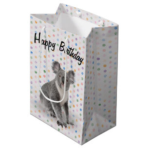 Sac Cadeau Moyen Anniversaire Koala Bear sur Pois