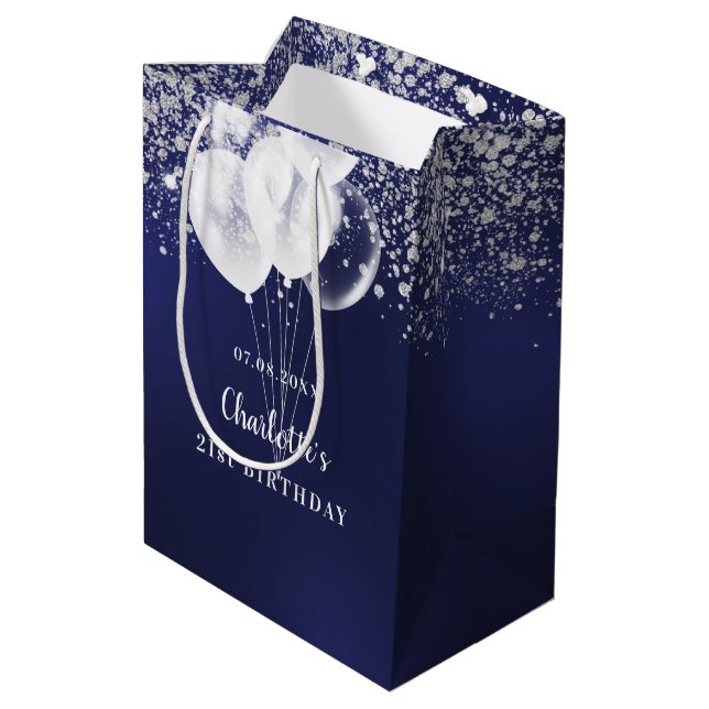 Sac Cadeau Moyen Anniversaire marine bleu blanc parties scintillant (Dos Angle)