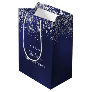 Sac Cadeau Moyen Anniversaire marine bleu blanc parties scintillant
