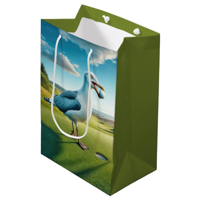 Sac Cadeau Moyen Anniversaire Mouette avec balle de golf (Devant Angle)