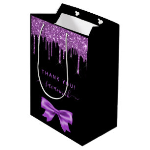 Sac Cadeau Moyen Anniversaire noir violet parties scintillant merci