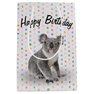 Sac Cadeau Moyen Anniversaire Ours Koala avec lunettes
