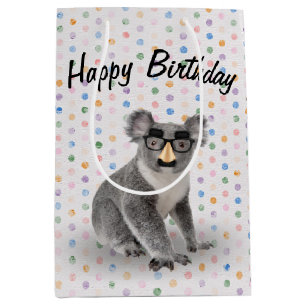 Sac Cadeau Moyen Anniversaire Ours Koala avec lunettes Groucho