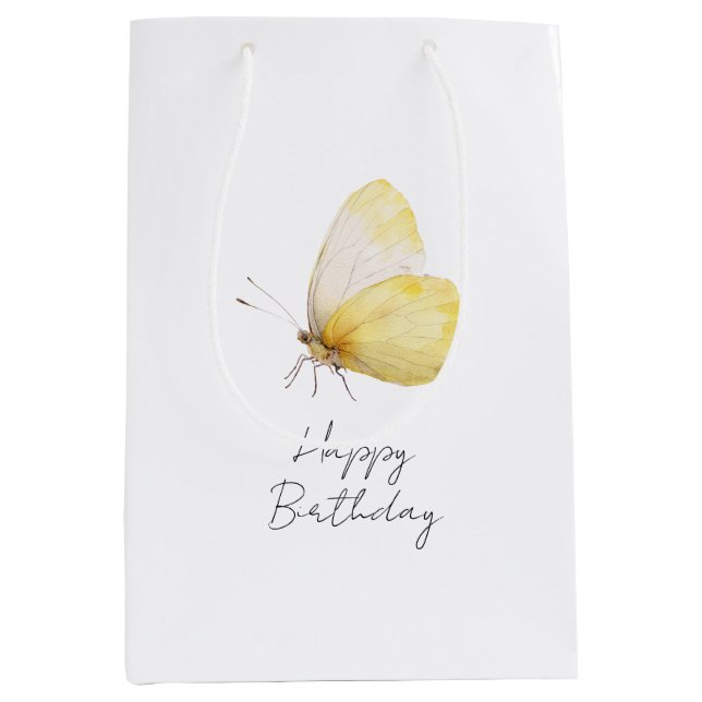 Sac Cadeau Moyen Anniversaire Papillon Jaune (Devant)