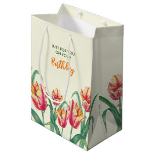 Sac Cadeau Moyen Anniversaire Parrot Jaune Tulipes Floral Juste pou