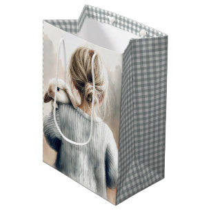 Sac Cadeau Moyen Anniversaire Petite fille avec animal de compagnie