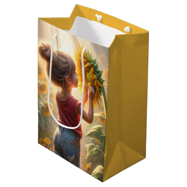 Sac Cadeau Moyen Anniversaire Petite Fille Avec Tournesol (Devant Angle)