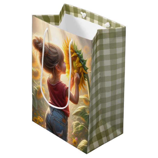 Sac Cadeau Moyen Anniversaire Petite Fille Avec Tournesol (Devant Angle)