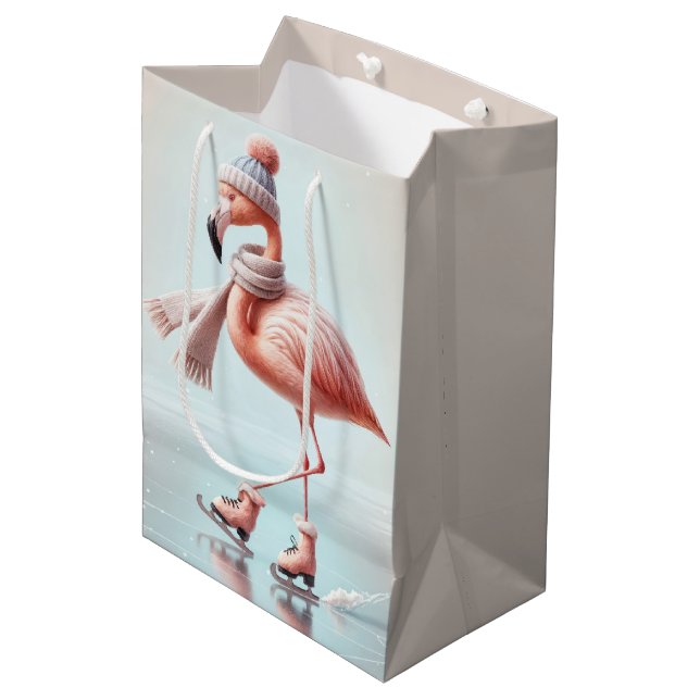 Sac Cadeau Moyen Anniversaire Pink Flamant rose Patinage sur glace (Devant Angle)