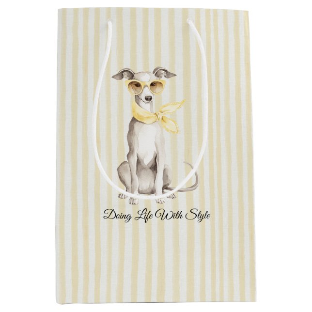 Sac Cadeau Moyen Anniversaire Rayures Blanches Jaune Clair (Devant)