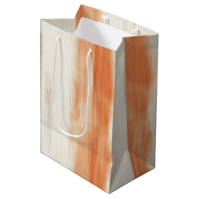 Sac Cadeau Moyen Anniversaire Rayures Orange Pêche Crème (Devant Angle)