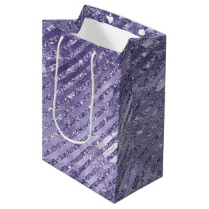 Sac Cadeau Moyen Anniversaire Rayures Paillettes Violettes Féminin