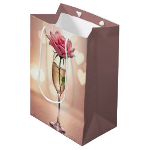Sac Cadeau Moyen Anniversaire Rose en Flute Champagne