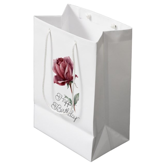 Sac Cadeau Moyen Anniversaire Rose Rouge (Devant Angle)