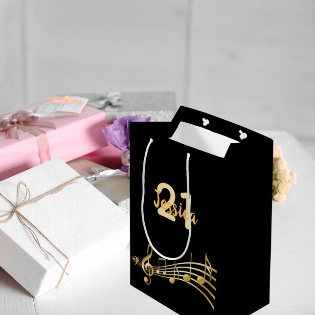Sac Cadeau Moyen Anniversaire soirée noir note de musique or monogr (Créateur téléchargé)